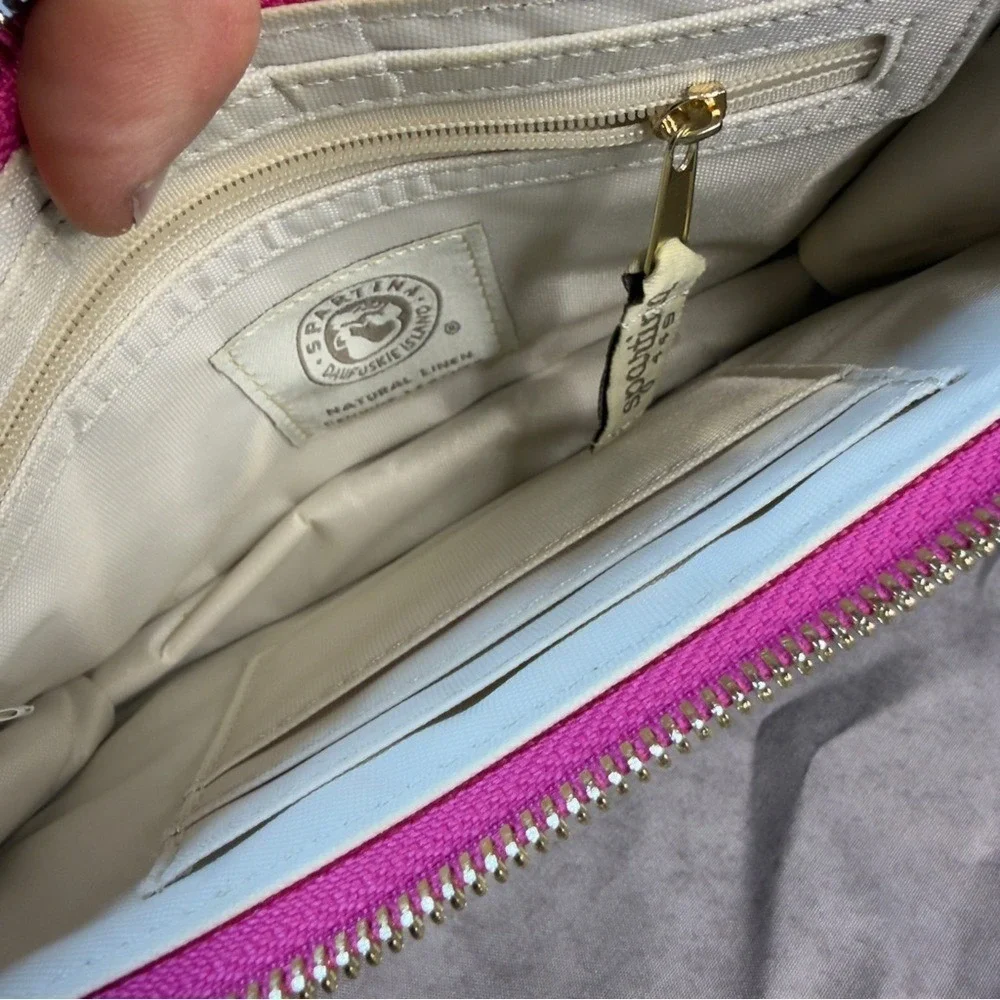 Spartina 449 Floral Wristlet Wallet Blue Pink Cream Linen Leather‎ Small